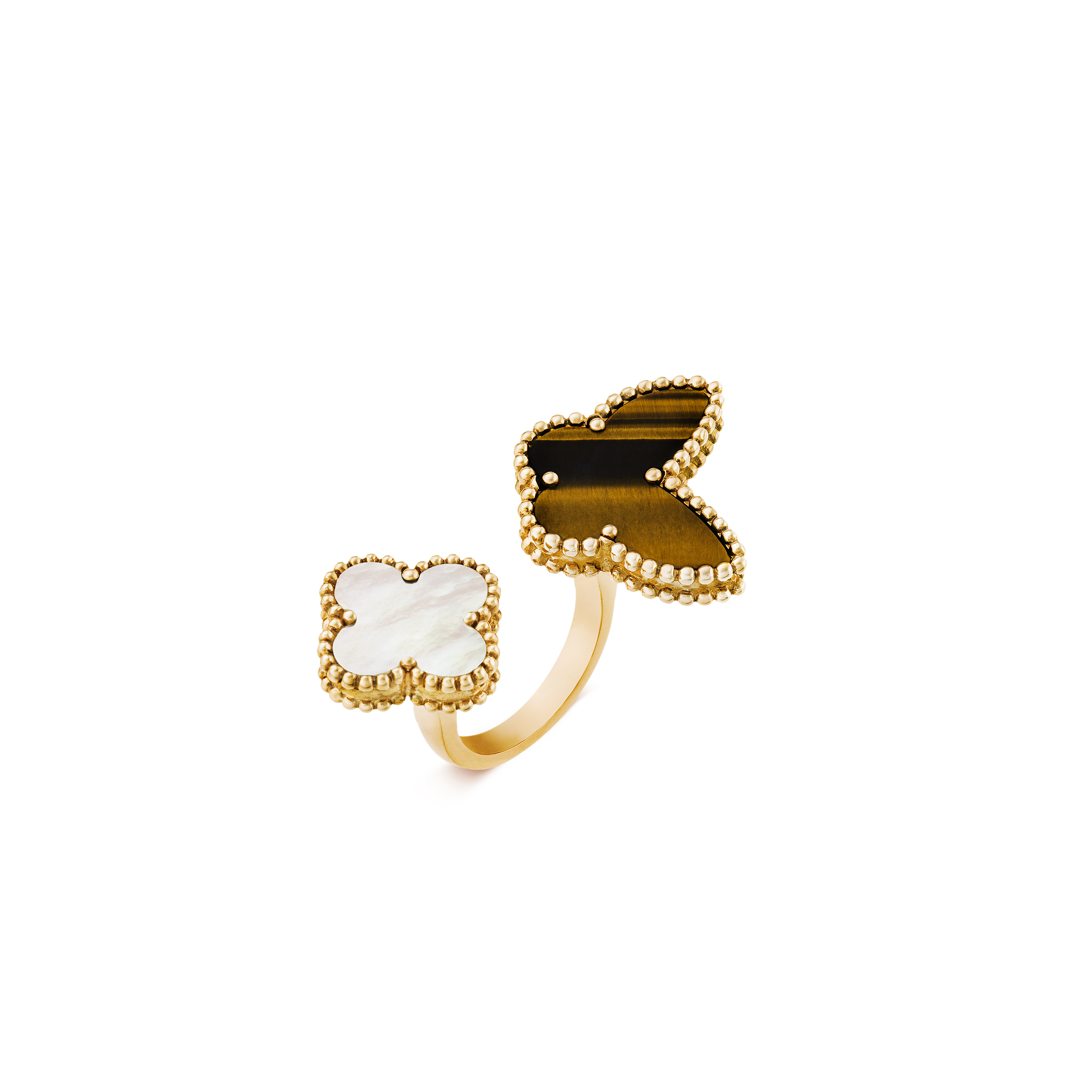 V*N CL*F  arpels lucky alhambra between the finger ring - yellow gold, mother-of-pearl, tiger eye vcarn05800